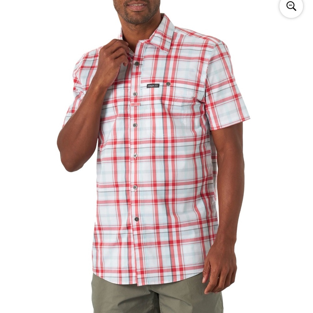 LIKE NEW: Wrangler Red and White Plaid Button-Down Shirt